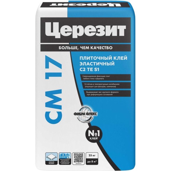Высокоэластичный клей для плитки Церезит CM 17 класс C2TES1, 25 кг 792212