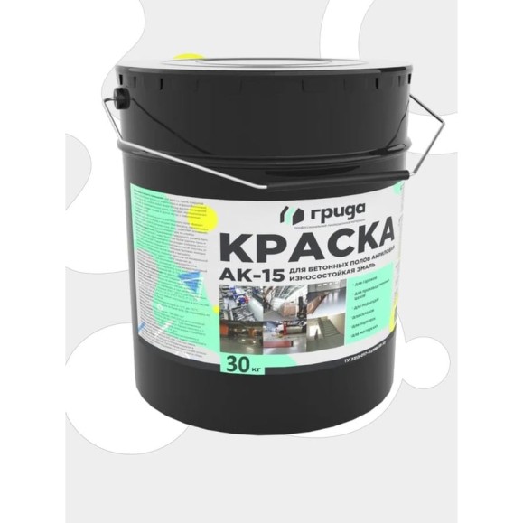 Краска для бетонных полов ГРИДА АК15, акриловая эмаль, белая, 30 кг 2992 Краска для бетонных полов ГРИДА АК15, акриловая эмаль, белая, 30 кг 2992