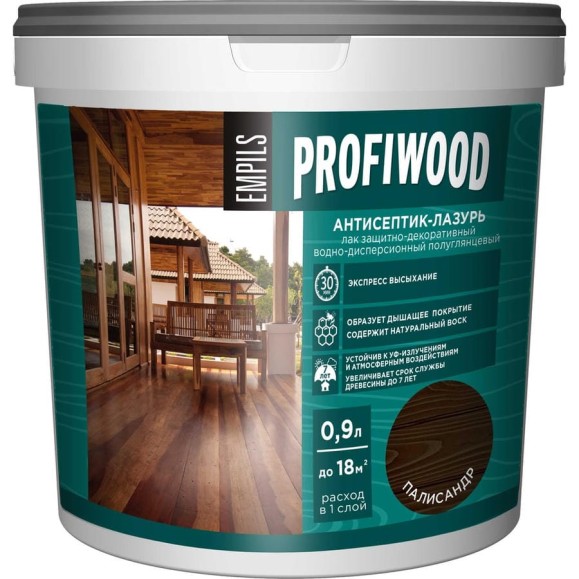 Водно-дисперсионный антисептик-лазурь PROFIWOOD (декоративный; атмосферостойкий; палисандр; 0.9 кг) 70023 Водно-дисперсионный антисептик-лазурь PROFIWOOD (декоративный; атмосферостойкий; палисандр; 0.9 кг) 70023