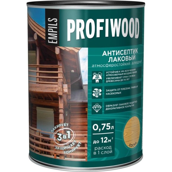 Алкидный антисептик PROFIWOOD (лаковый; тонирующий; атмосферостойкий; сосна; 0.75 л; 0.7 кг) 67014 Алкидный антисептик PROFIWOOD (лаковый; тонирующий; атмосферостойкий; сосна; 0.75 л; 0.7 кг) 67014