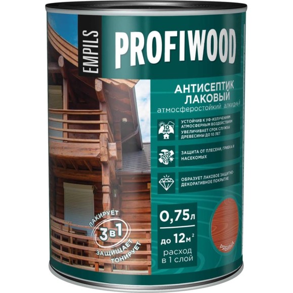 Алкидный антисептик PROFIWOOD (лаковый; тонирующий; атмосферостойкий; рябина; 0.75 л; 0.7 кг) 67038 Алкидный антисептик PROFIWOOD (лаковый; тонирующий; атмосферостойкий; рябина; 0.75 л; 0.7 кг) 67038