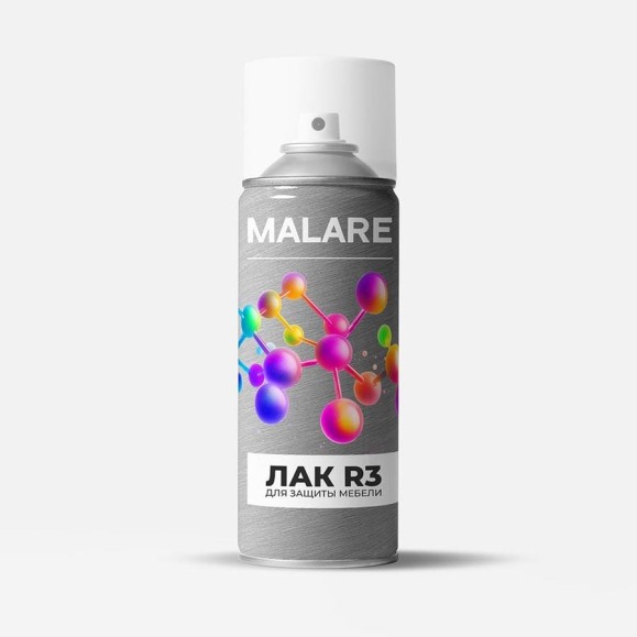 MALARE Аэрозольный Мебельный лак R3 акрил-уретановый, износостойкий моющийся быстросохнущий, универсальный для любых поверхностей, прозрачный матовый (0,36 кг 0,52 мл) АЛМЕБПРМ0036