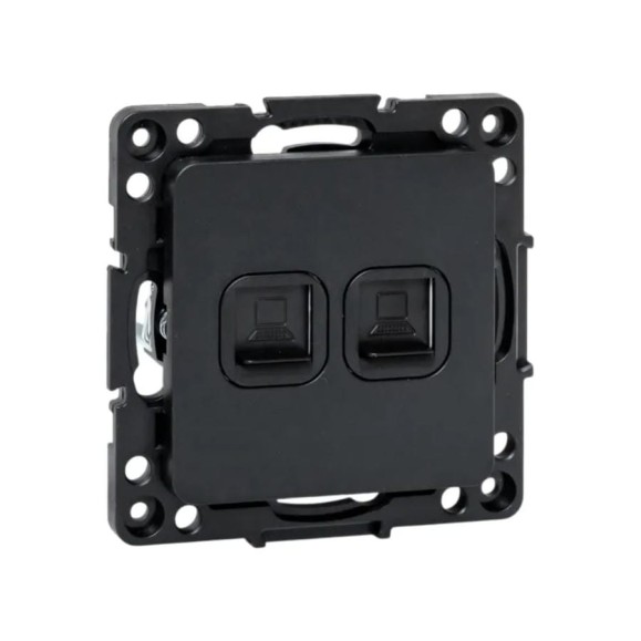 Механизм 2-местной розетки RJ-45 EKF Стокгольм черный EZK02-035-10