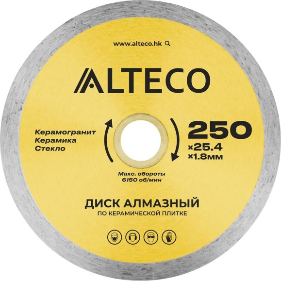 Диск алмазный по керамической плитке сплошной ALTECO 250х25.4 мм 66528 Диск алмазный по керамической плитке сплошной ALTECO 250х25.4 мм 66528