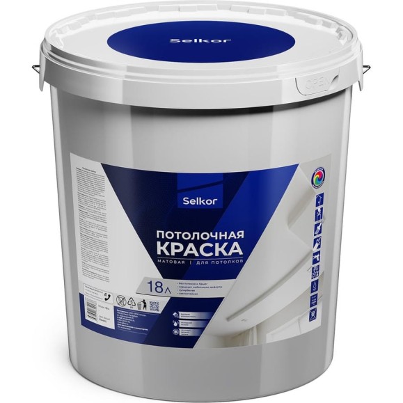 Краска для потолков Selkor белая, 18 л/25,8 кг 76015 Краска для потолков Selkor белая, 18 л/25,8 кг 76015