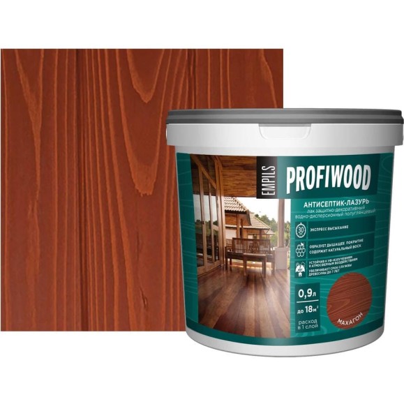 Водно-дисперсионный антисептик-лазурь PROFIWOOD (декоративный; атмосферостойкий; махагон; 0.9 кг) 70017 Водно-дисперсионный антисептик-лазурь PROFIWOOD (декоративный; атмосферостойкий; махагон; 0.9 кг) 70017