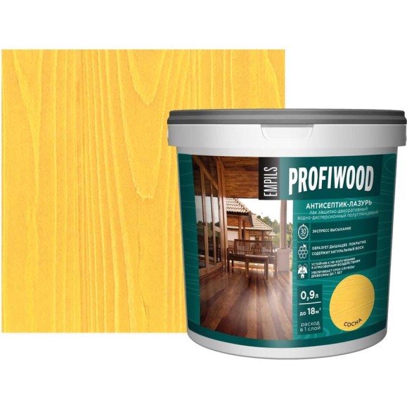 Водно-дисперсионный антисептик-лазурь PROFIWOOD (декоративный; атмосферостойкий; сосна; 0.9 кг) 4022 Водно-дисперсионный антисептик-лазурь PROFIWOOD (декоративный; атмосферостойкий; сосна; 0.9 кг) 4022