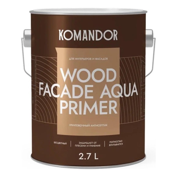 Грунтовка-антисептик KOMANDOR WOOD FACADE AQUA PRIMER 2,7 л 271043 Грунтовка-антисептик KOMANDOR WOOD FACADE AQUA PRIMER 2,7 л 271043