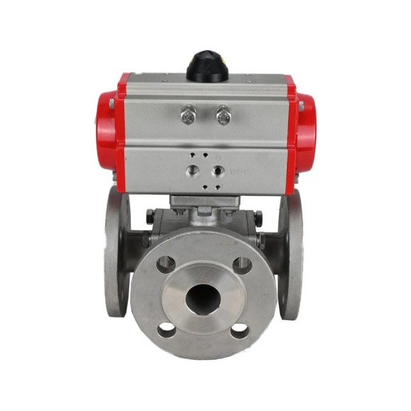 Шаровой кран DN.ru 316-316-PTFE L-тип Ду40 Ру16, пневмопривод D160-32064