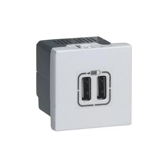 USB розетка для зарядки Legrand Mosaic двойная, цвет алюминий 079394 USB розетка для зарядки Legrand Mosaic двойная, цвет алюминий 079394