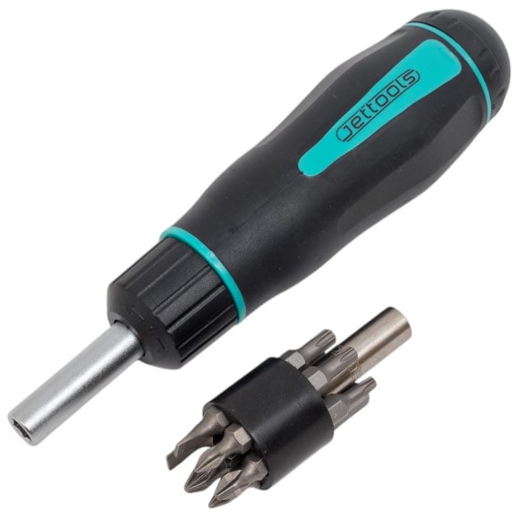 Реверсивная отвертка JETTOOLS 1/4'' с насадками 48 мм, 12 штук W-4314