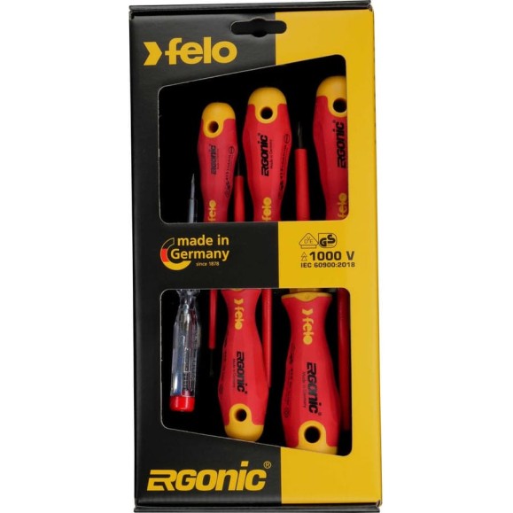 Набор диэлектрических отверток Felo Ergonic с тестером напряжения 6 шт 41396398 Набор диэлектрических отверток Felo Ergonic с тестером напряжения 6 шт 41396398