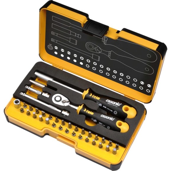 Набор бит Felo ERGONIC SL/HEX/PH/PZ/Tx/SQ/SPANNER/BH/MS с трещоткой и отвертка с держателем бит в кейсе, 36 шт 05783606 Набор бит Felo ERGONIC SL/HEX/PH/PZ/Tx/SQ/SPANNER/BH/MS с трещоткой и отвертка с держателем бит в кейсе, 36 шт 05783606