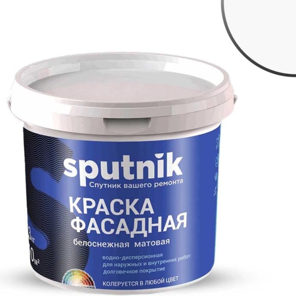 Водно-дисперсионная краска СПУТНИК БЕЛОСНЕЖНАЯ фасадная 1.3кг ведро 028819551