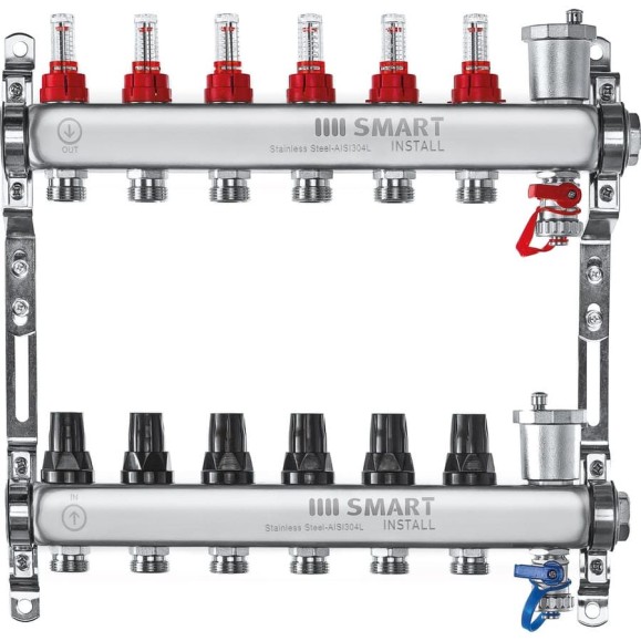 Комплект коллекторов Smart Install нерж. ст., с расходомерами 1x3/4-7 вых., 53107S Комплект коллекторов Smart Install нерж. ст., с расходомерами 1x3/4-7 вых., 53107S