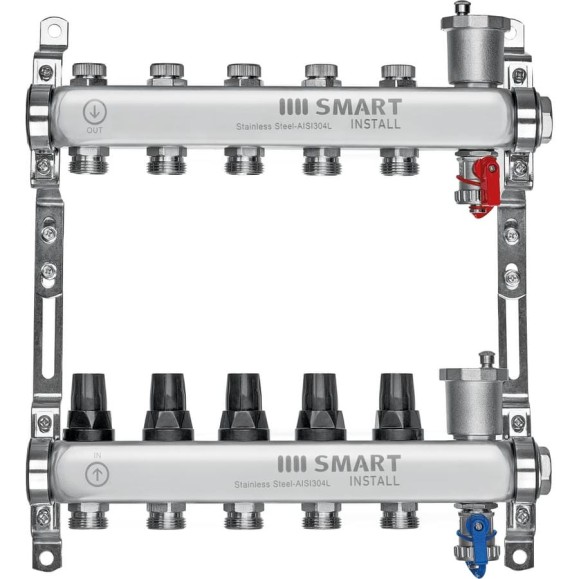 Комплект коллекторов Smart Install нерж. ст., с термостат. клапанами, 1x3/4-4 вых., 53134S