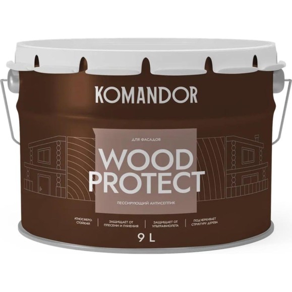 Антисептик лессирующий KOMANDOR WOOD PROTECT 9 л KOMANDOR 271047 Антисептик лессирующий KOMANDOR WOOD PROTECT 9 л KOMANDOR 271047