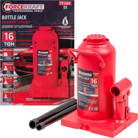 Бутылочный домкрат Forcekraft 16т с клапаном h min-227мм, h max-427мм FK-T91604(DS) Бутылочный домкрат Forcekraft 16т с клапаном h min-227мм, h max-427мм FK-T91604(DS)