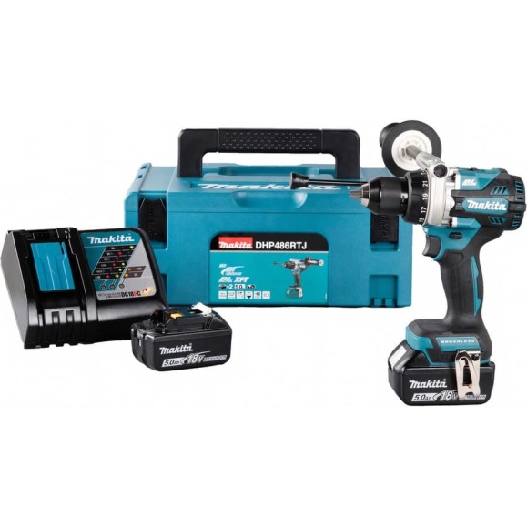 Ударная аккумуляторная дрель-шуруповерт Makita LXT BL 18 В, 13 мм, 125/65 Нм, 2x5.0 Ач, ЗУ, Makpac DHP486RTJ