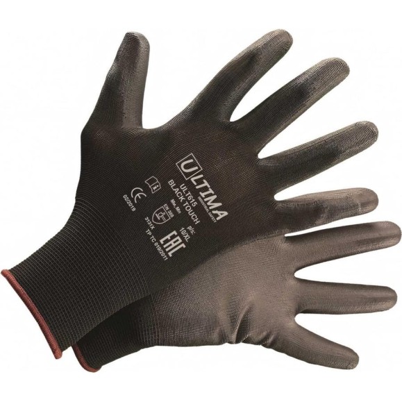 Нейлоновые перчатки с полиуретановым покрытием ULTIMA BLACK TOUCH черные ULT615/М
