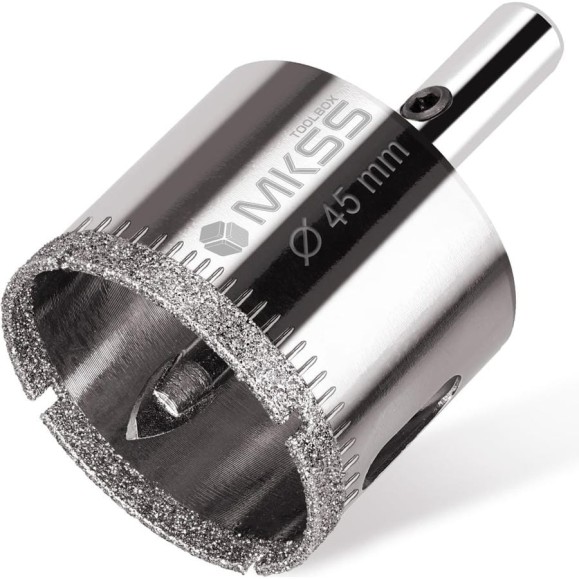 Коронка алмазная по керамике и стеклу с центрирующим сверлом MKSS Toolbox 45 мм KS-45 Коронка алмазная по керамике и стеклу с центрирующим сверлом MKSS Toolbox 45 мм KS-45