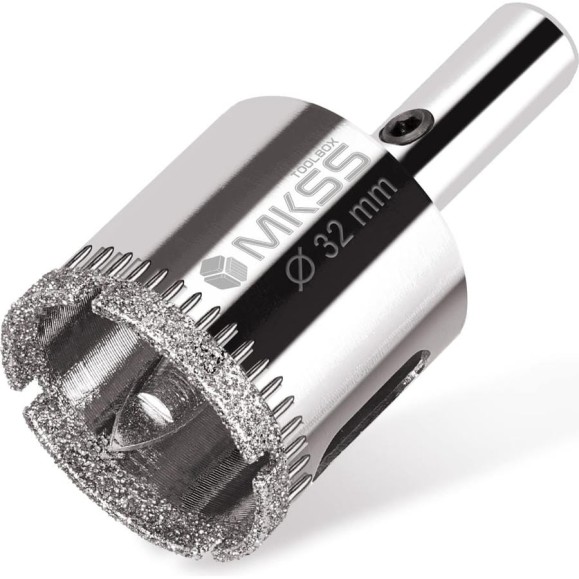 Коронка алмазная по керамике и стеклу с центрирующим сверлом MKSS Toolbox 32 мм KS-32 Коронка алмазная по керамике и стеклу с центрирующим сверлом MKSS Toolbox 32 мм KS-32