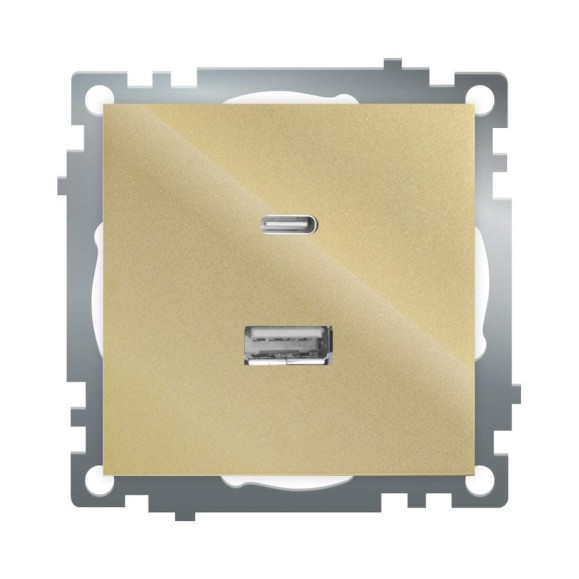 Механизм розетки 2-местной STEKKER USB + type C, 250В, 3А, max 20W, GLS10-7116-08, серия Катрин, золото, 50053