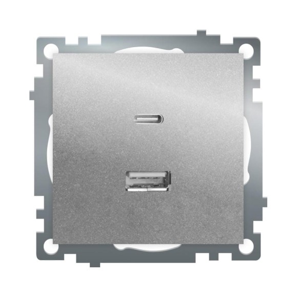 Механизм розетки 2-местной STEKKER USB + type C, GLS10-7116-03, 250B, 3А, max 20W, серия Катрин, серебро, 50054