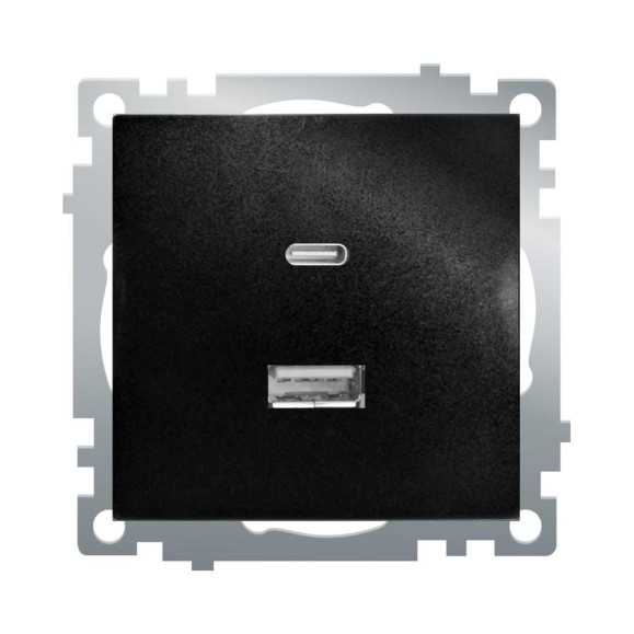 Механизм розетки 2-местной STEKKER USB + type C, GLS10-7116-05, 250B, 3А, серия Катрин, черный, 50055