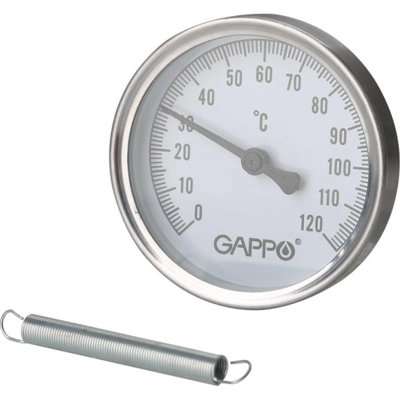 Термометр биметаллический накладной Gappo с пружиной 1/2" x 0-120℃ G1475 Термометр биметаллический накладной Gappo с пружиной 1/2" x 0-120℃ G1475