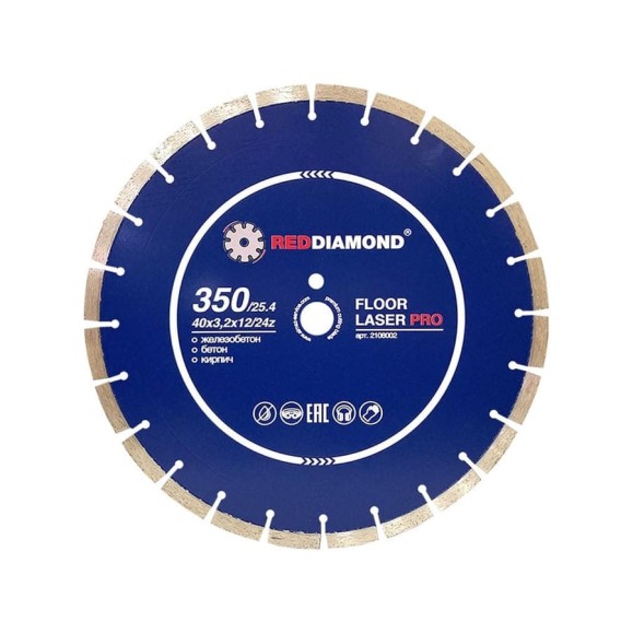 Диск по железобетону Floor Lazer Pro 350х25.4 мм, 40x3.2x12 мм, Z24 REDDIAMOND 2108002 Диск по железобетону Floor Lazer Pro 350х25.4 мм, 40x3.2x12 мм, Z24 REDDIAMOND 2108002