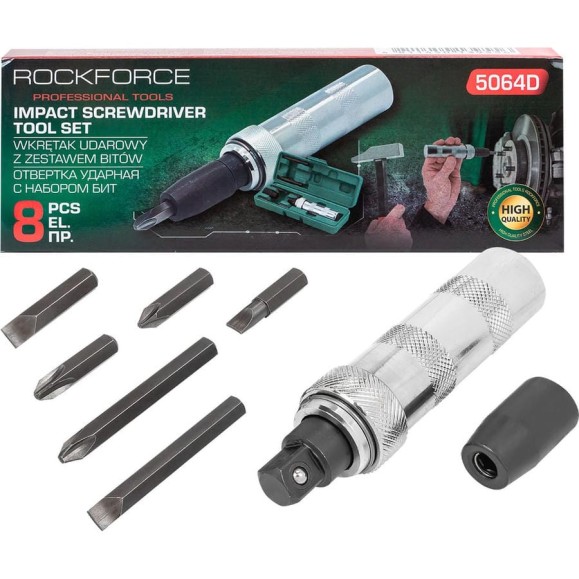 Отвертка ударная с набором бит Rockforce 8 предметов RF-5064D(60933) Отвертка ударная с набором бит Rockforce 8 предметов RF-5064D(60933)