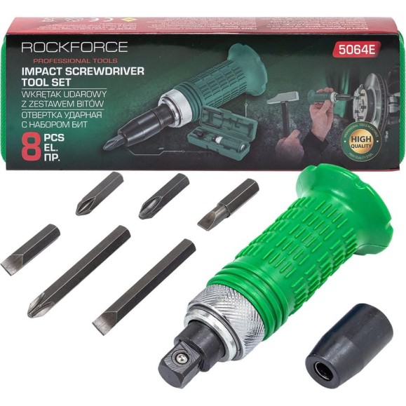 Отвертка ударная с набором бит Rockforce 8 предметов RF-5064E(60951) Отвертка ударная с набором бит Rockforce 8 предметов RF-5064E(60951)