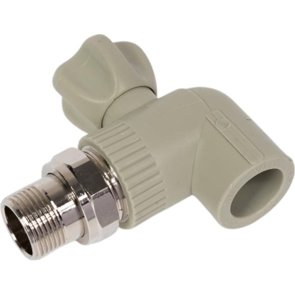 Кран шаровой для радиаторов TEBO PPR, 25x3/4 НР, угловой, серый 031060214