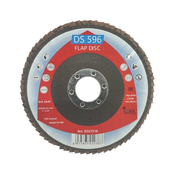 Лепестковый тарельчатый круг DS596 125x22,23мм Р40 T29 Конический D321510 Long Abrasive Лепестковый тарельчатый круг DS596 125x22,23мм Р40 T29 Конический D321510 Long Abrasive
