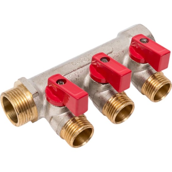 Латунный коллектор Terma 3/4"в/н с 3-мя шаровыми кранами на 1/2" (нар.резьбы) (14016) 41232