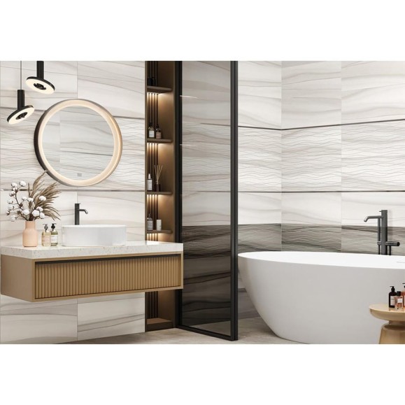 Декор Трейз Вэйв светлый / Treise Light Wave NewTrend 300x600x9, серый DW36TRS05