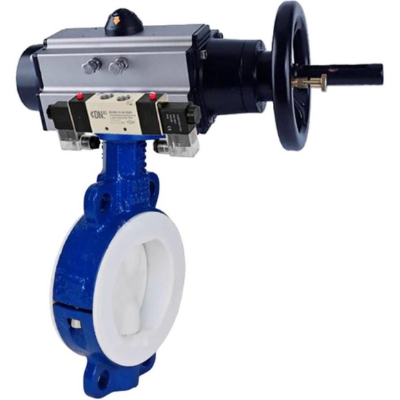 Затвор DN.ru WCB-WCB-PTFE-PTFE-Fb-R Ду150 Ру16 с пневмоприводом, пневмораспределителем D050-65170 Затвор DN.ru WCB-WCB-PTFE-PTFE-Fb-R Ду150 Ру16 с пневмоприводом, пневмораспределителем D050-65170