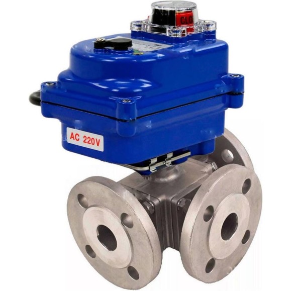 Шаровой кран DN.ru 316-316-PTFE L-тип Ду15 Ру16 3-ходовой, электропривод QT-003-12-blue D160-59423