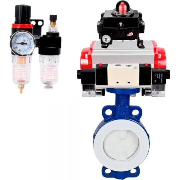 Затвор DN.ru WCB-WCB-PTFE-PTFE-Fb-R Ду150 Ру16 с пневмоприводом, пневмораспределителем, БПВ, БКВ D050-60126 Затвор DN.ru WCB-WCB-PTFE-PTFE-Fb-R Ду150 Ру16 с пневмоприводом, пневмораспределителем, БПВ, БКВ D050-60126