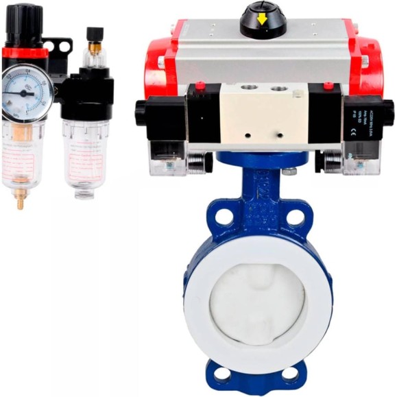 Затвор DN.ru WCB-WCB-PTFE-PTFE-Fb-R Ду250 Ру16 с пневмоприводом, пневмораспределителем, БПВ D050-60311 Затвор DN.ru WCB-WCB-PTFE-PTFE-Fb-R Ду250 Ру16 с пневмоприводом, пневмораспределителем, БПВ D050-60311