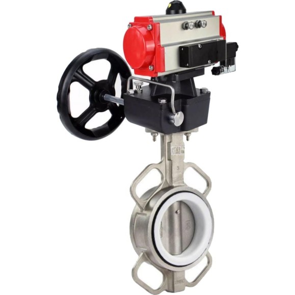 Затвор DN.ru 316L-316L-PTFE Ду150 Ру16 с пневмоприводом, пневмораспределителем, дублером D050-62900