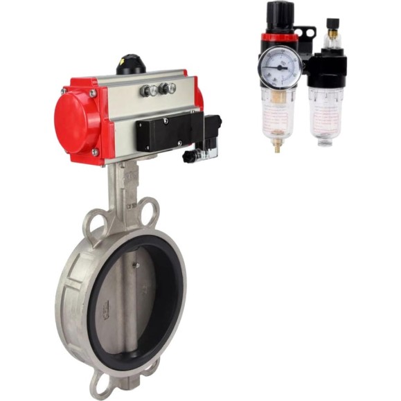 Затвор DN.ru 316L-316L-EPDM Ду200 Ру16 с пневмоприводом, пневмораспределителем, БПВ D050-63147 Затвор DN.ru 316L-316L-EPDM Ду200 Ру16 с пневмоприводом, пневмораспределителем, БПВ D050-63147