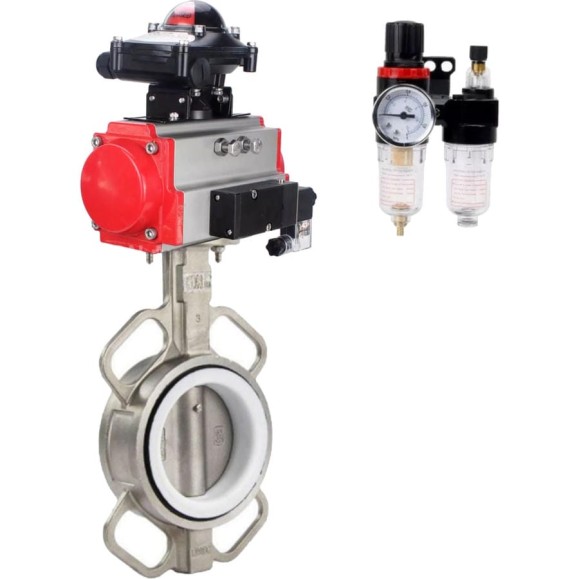 Затвор DN.ru 316L-316L-PTFE Ду40 Ру16 с пневмоприводом, пневмораспределителем, БПВ, БКВ D050-63090