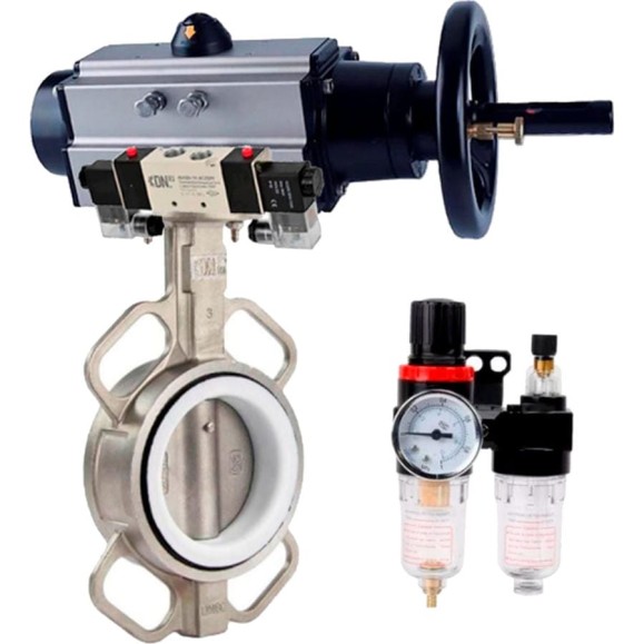 Затвор DN.ru 316L-316L-PTFE Ду40 Ру16 с пневмоприводом, пневмораспределителем, БПВ D050-63050 Затвор DN.ru 316L-316L-PTFE Ду40 Ру16 с пневмоприводом, пневмораспределителем, БПВ D050-63050