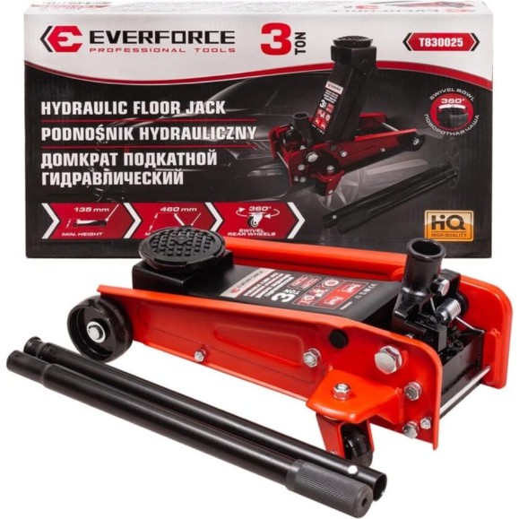 Домкрат подкатной гидравлический EVERFORCE 3т (h min 135мм, h max 460мм) EF-T830025(61854)
