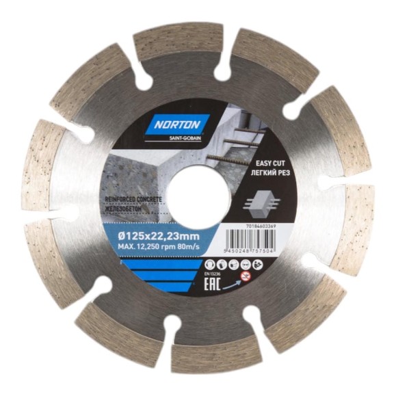 Алмазный диск с сегментированной кромкой 125x22.2, железобетон NORTON 70184603369
