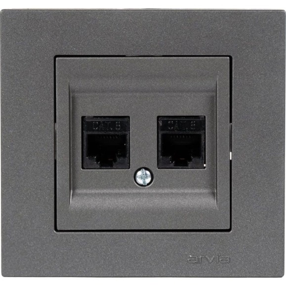 Розетка дата с двойным разъемом на выходе Arvia Electric (2 х RJ45 кабель CAT6) цвет дымчатый (с рамкой) 20042000248
