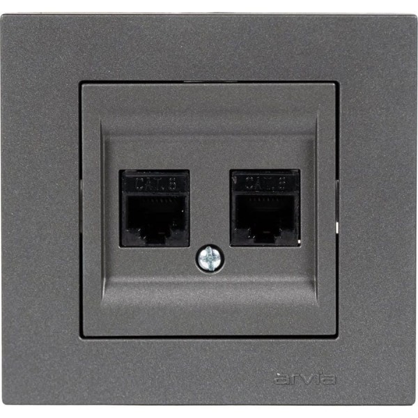 Розетка дата с двойным разъемом на выходе Arvia Electric (2 х RJ45 кабель CAT6) цвет дымчатый (с рамкой) 20042000248