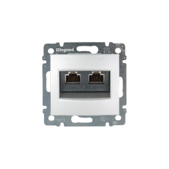 Розетка Legrand компьютерная двойная RJ45 10GB категория 6 STP Legrand Valena монтаж на винтах алюминий 770273